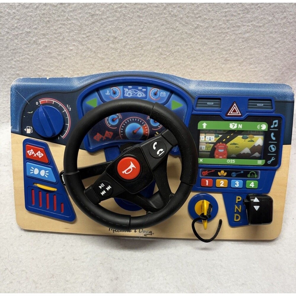 Melissa & Doug Vroom & Zoom Interactive Wooden Dashboard Steering Wheel Pretend